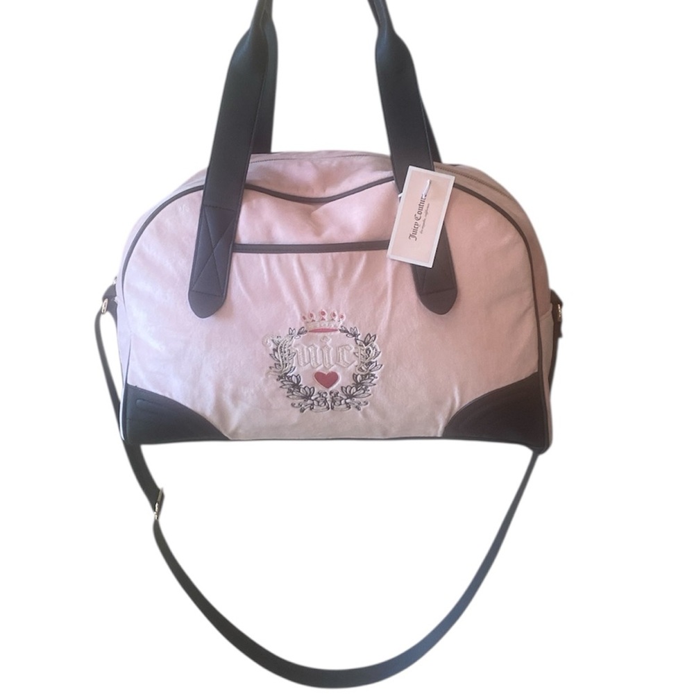 Juicy Couture Heritage Weekender velour powder  blush faux brown leather duffle